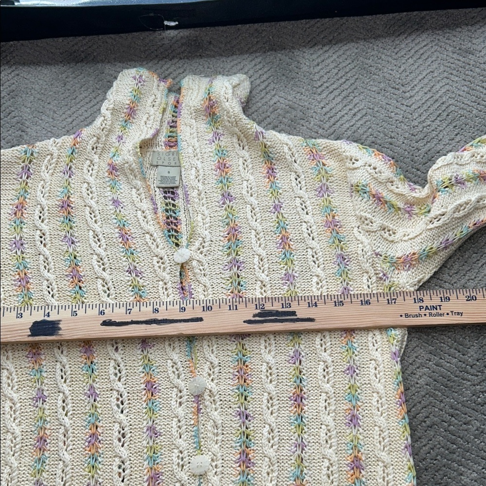 Sigrid Olsen Sport Silk Blend Crochet Knit Cardigan Pastel Open Front Size S - Picture 8 of 12
